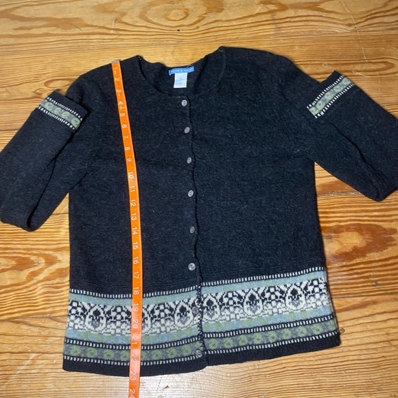 Deane & White 100% Lambswool Cardigan Sweater Gray Green & Blue Detail Medium - Picture 8 of 11